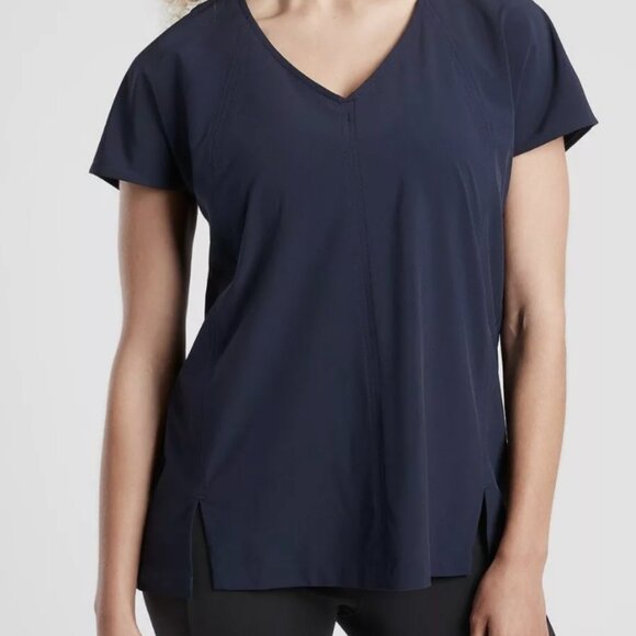 Athleta Women's Boulevard V-Neck Tee Blue Navy Size XXS NWT - Picture 1 of 9